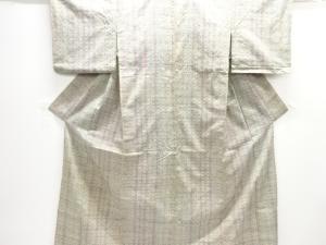 アンティーク　変わり縞模様織り出し手織り紬単衣着物